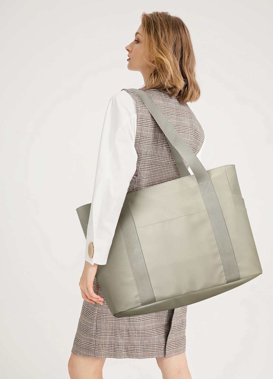 WLLWOO Large Tote Bag, Zipper Shoulder Bag for Women Trolley Sleeve 15.6” Laptop Travel Work Daily Nurse Gym