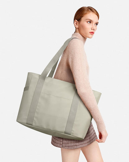 WLLWOO Large Tote Bag, Zipper Shoulder Bag for Women Trolley Sleeve 15.6” Laptop Travel Work Daily Nurse Gym
