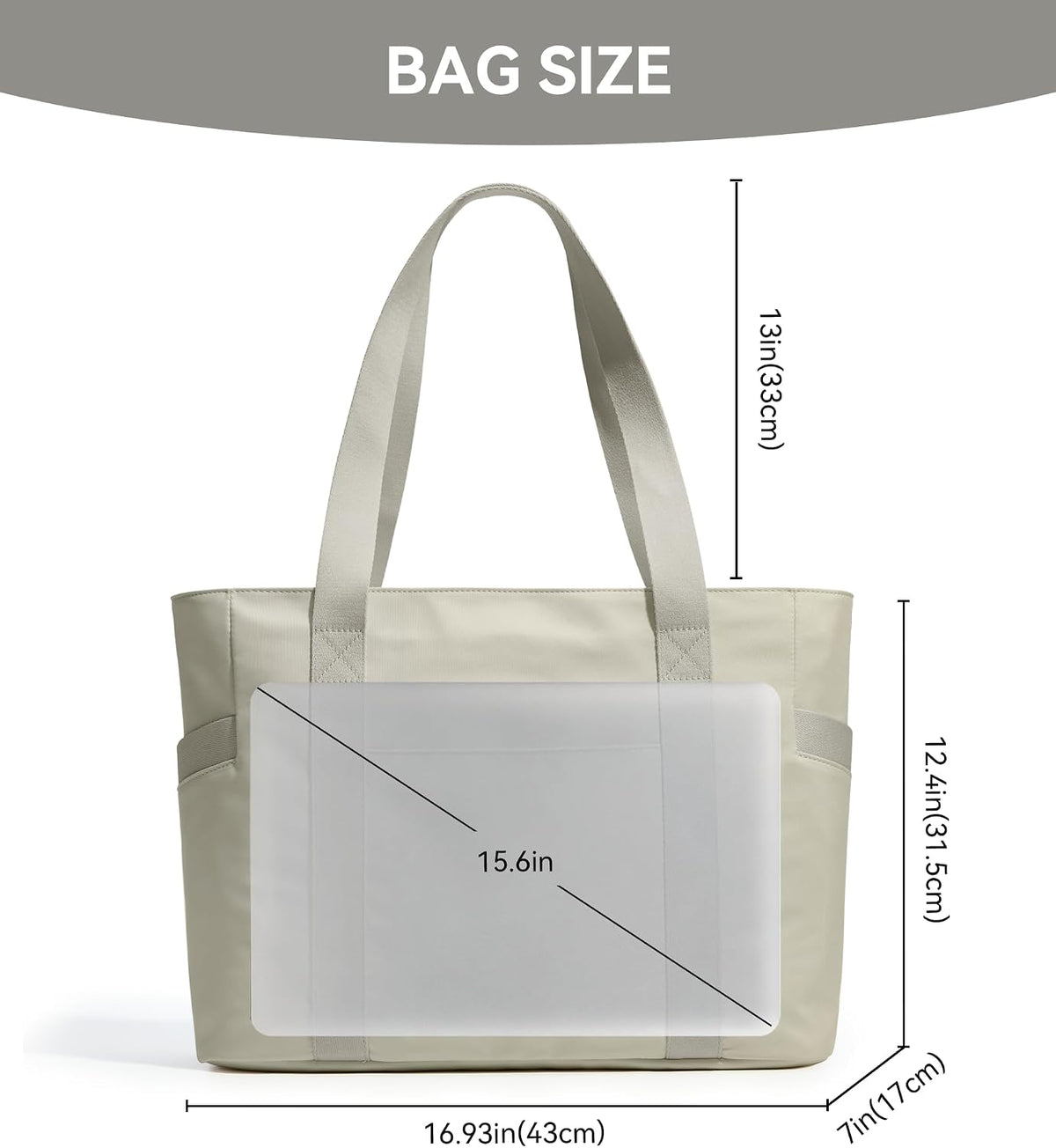 WLLWOO Large Tote Bag, Zipper Shoulder Bag for Women Trolley Sleeve 15.6” Laptop Travel Work Daily Nurse Gym