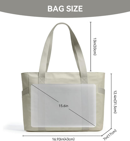 WLLWOO Large Tote Bag, Zipper Shoulder Bag for Women Trolley Sleeve 15.6” Laptop Travel Work Daily Nurse Gym