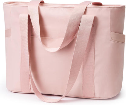 WLLWOO Large Tote Bag, Zipper Shoulder Bag for Women Trolley Sleeve 15.6” Laptop Travel Work Daily Nurse Gym