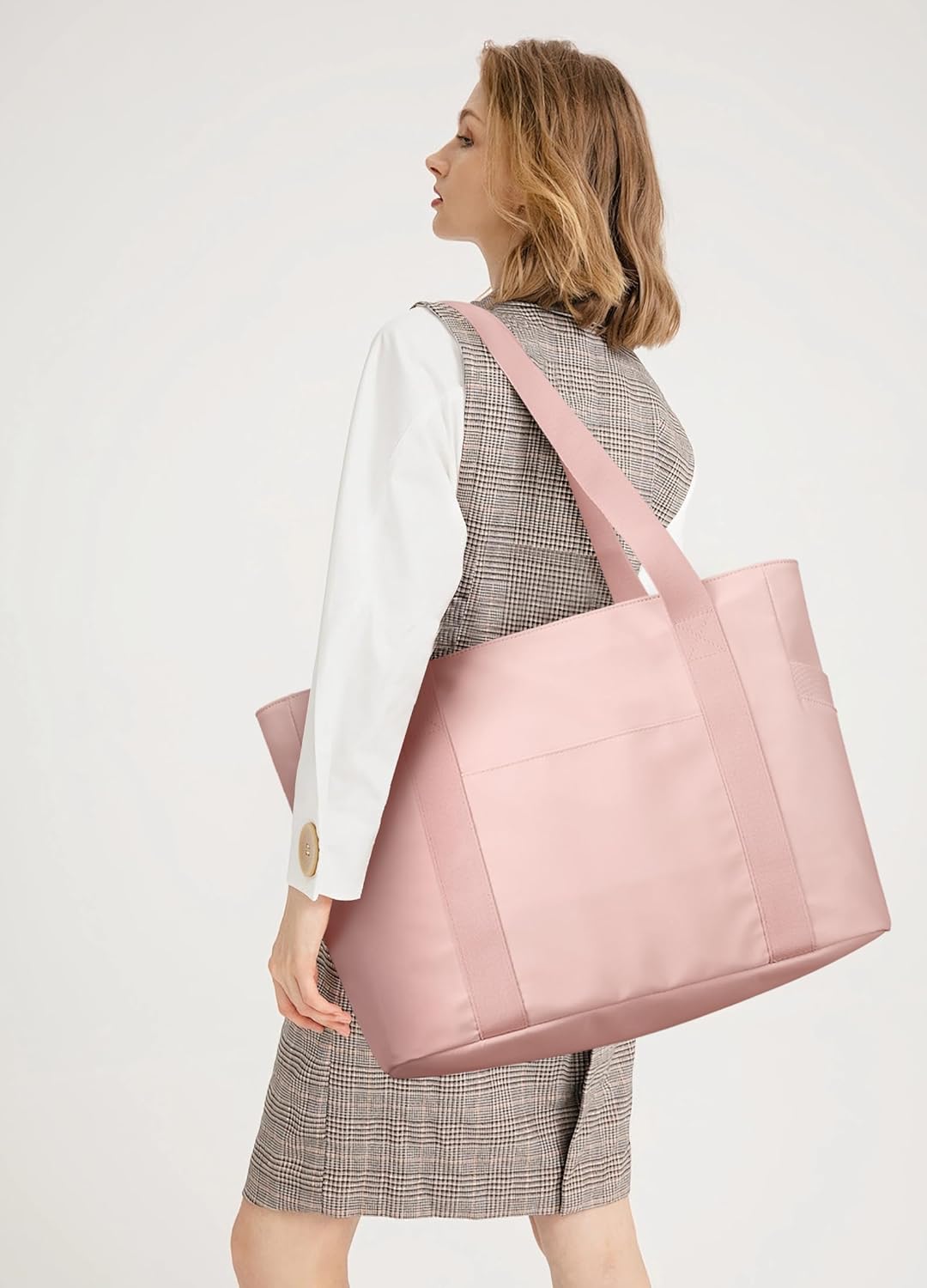 WLLWOO Large Tote Bag, Zipper Shoulder Bag for Women Trolley Sleeve 15.6” Laptop Travel Work Daily Nurse Gym
