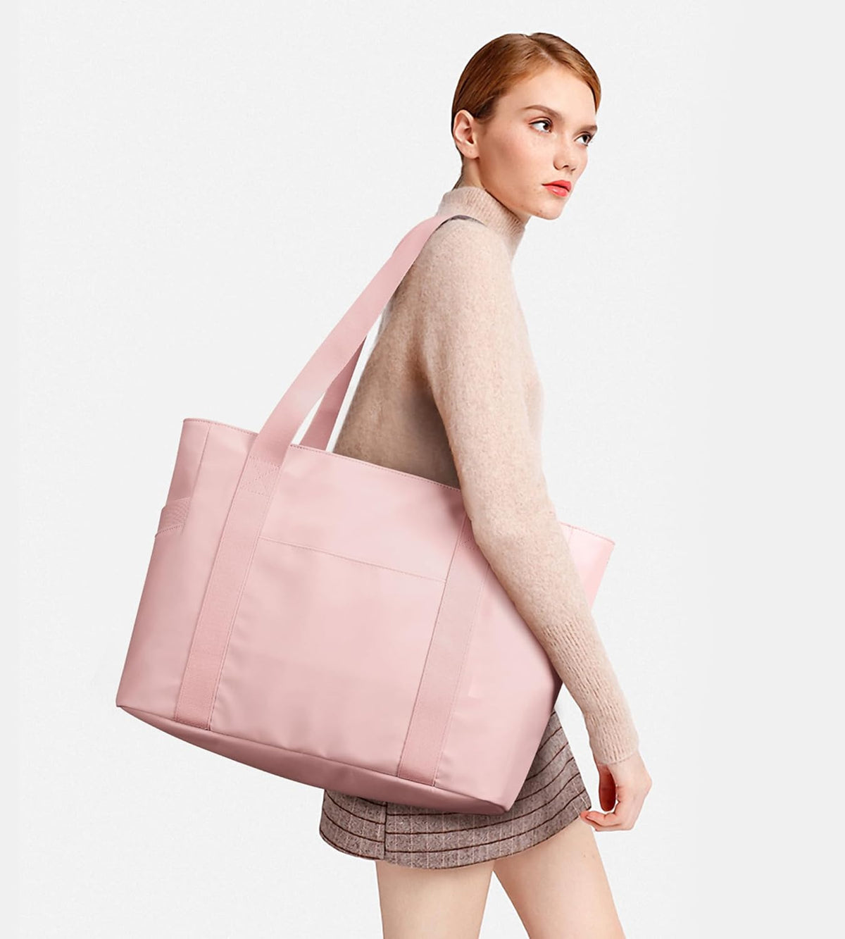 WLLWOO Large Tote Bag, Zipper Shoulder Bag for Women Trolley Sleeve 15.6” Laptop Travel Work Daily Nurse Gym