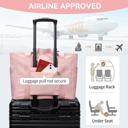 WLLWOO Large Tote Bag, Zipper Shoulder Bag for Women Trolley Sleeve 15.6” Laptop Travel Work Daily Nurse Gym