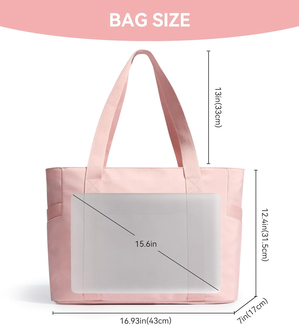 WLLWOO Large Tote Bag, Zipper Shoulder Bag for Women Trolley Sleeve 15.6” Laptop Travel Work Daily Nurse Gym