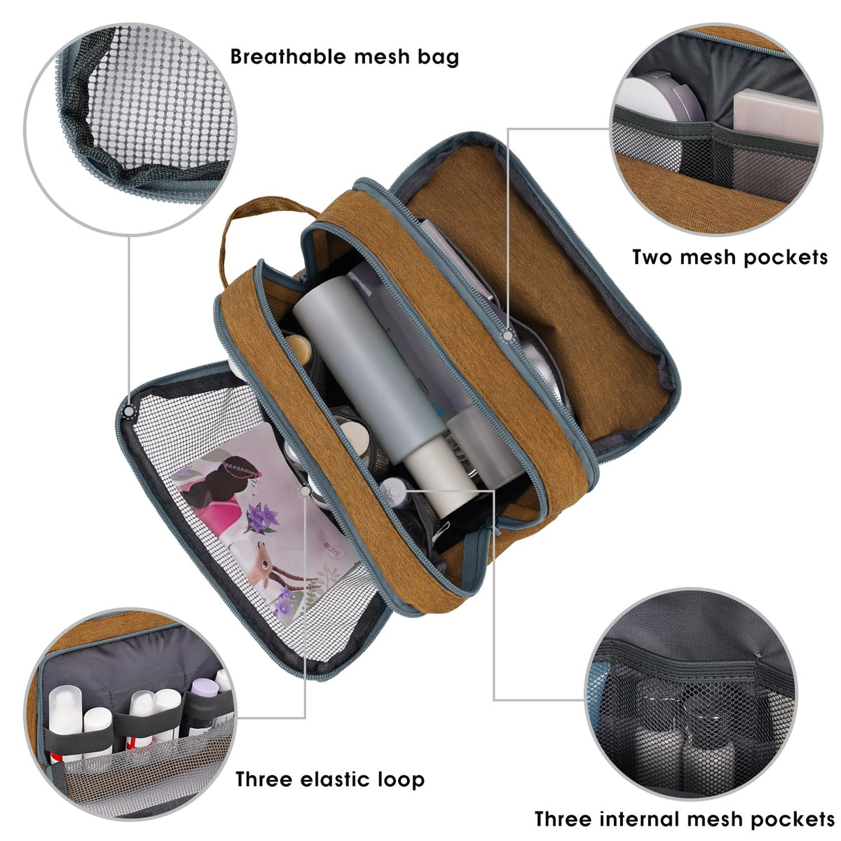 Travel Toiletry Bag for Men, Small Dopp Kit for Toiletries | Water-Resistant Fabric, Travel Bag for Toiletries, Compact Storage, Shaving Accessories, Weekend Trips