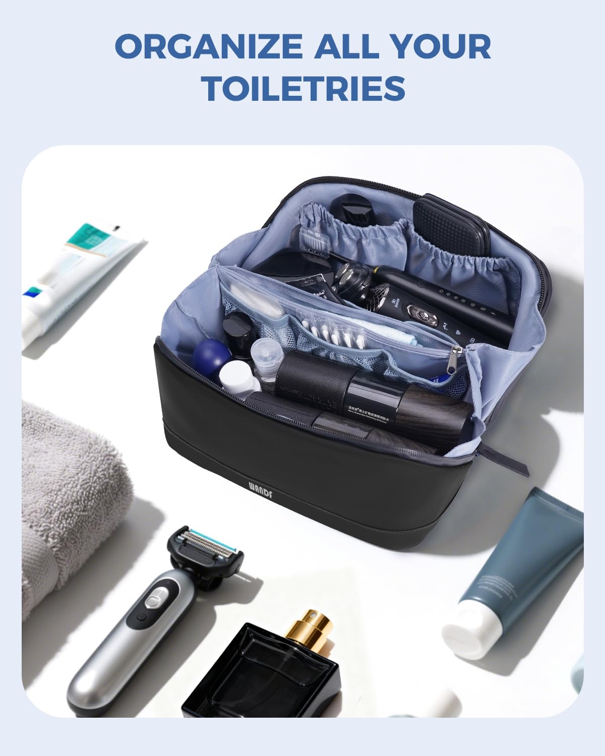 Travel Toiletry Bag for Men, Small Dopp Kit for Toiletries | Water-Resistant Fabric, Travel Bag for Toiletries, Compact Storage, Shaving Accessories, Weekend Trips