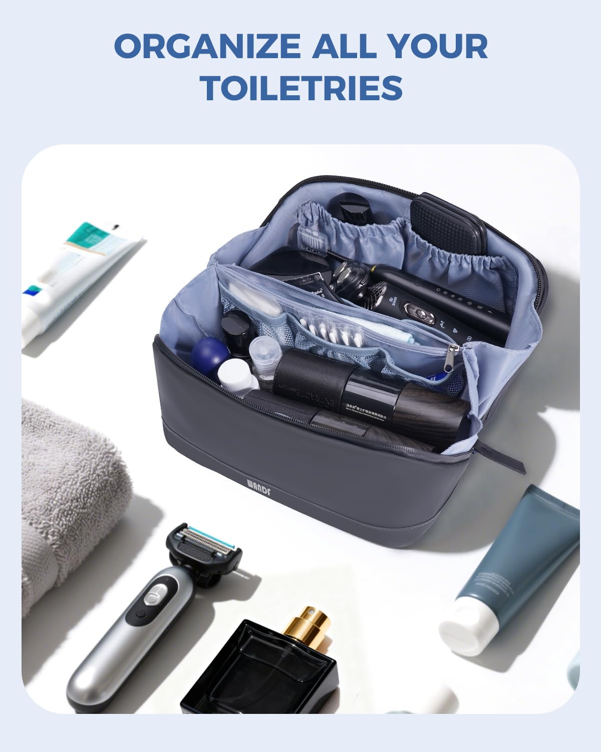 Travel Toiletry Bag for Men, Small Dopp Kit for Toiletries | Water-Resistant Fabric, Travel Bag for Toiletries, Compact Storage, Shaving Accessories, Weekend Trips