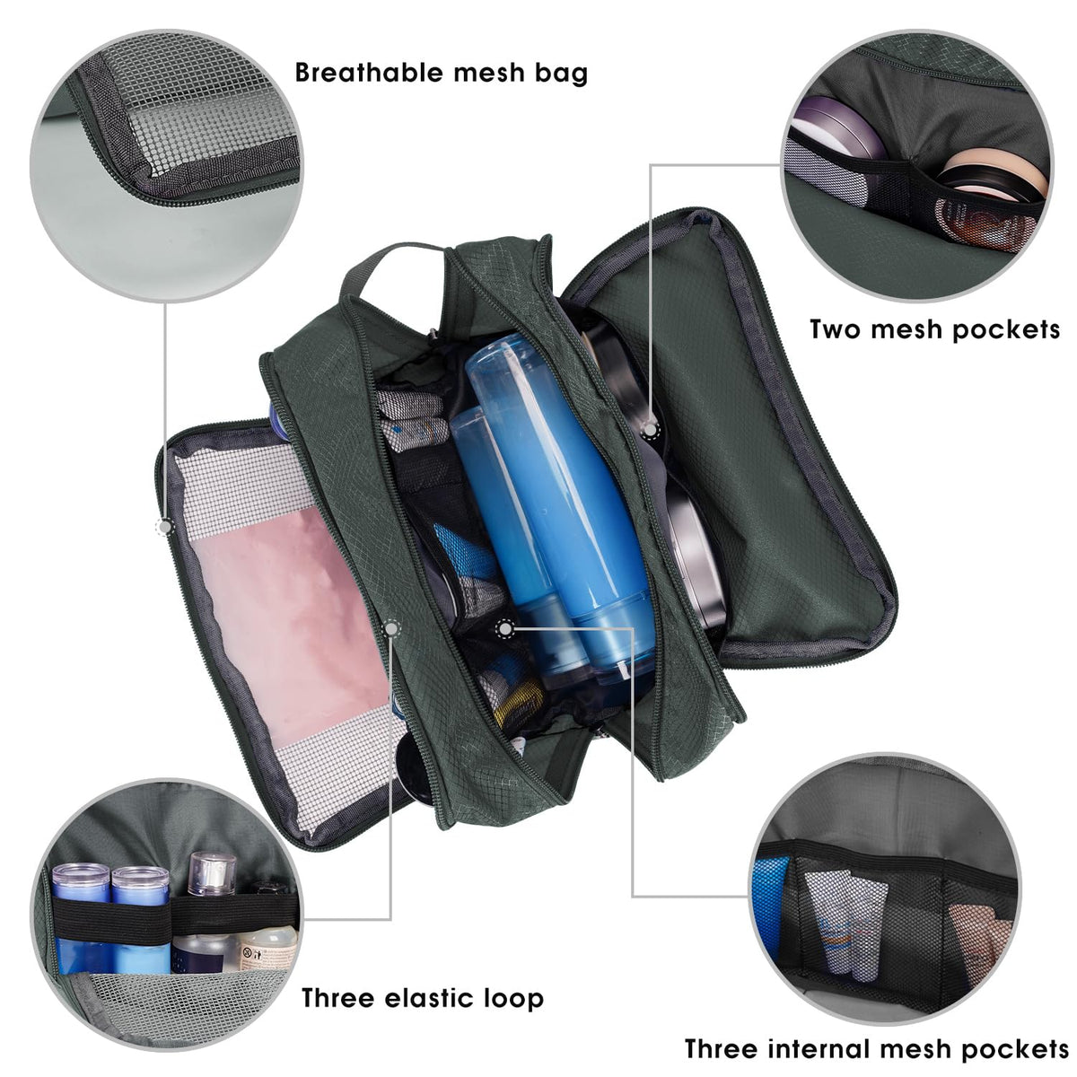 Travel Toiletry Bag for Men, Small Dopp Kit for Toiletries | Water-Resistant Fabric, Travel Bag for Toiletries, Compact Storage, Shaving Accessories, Weekend Trips