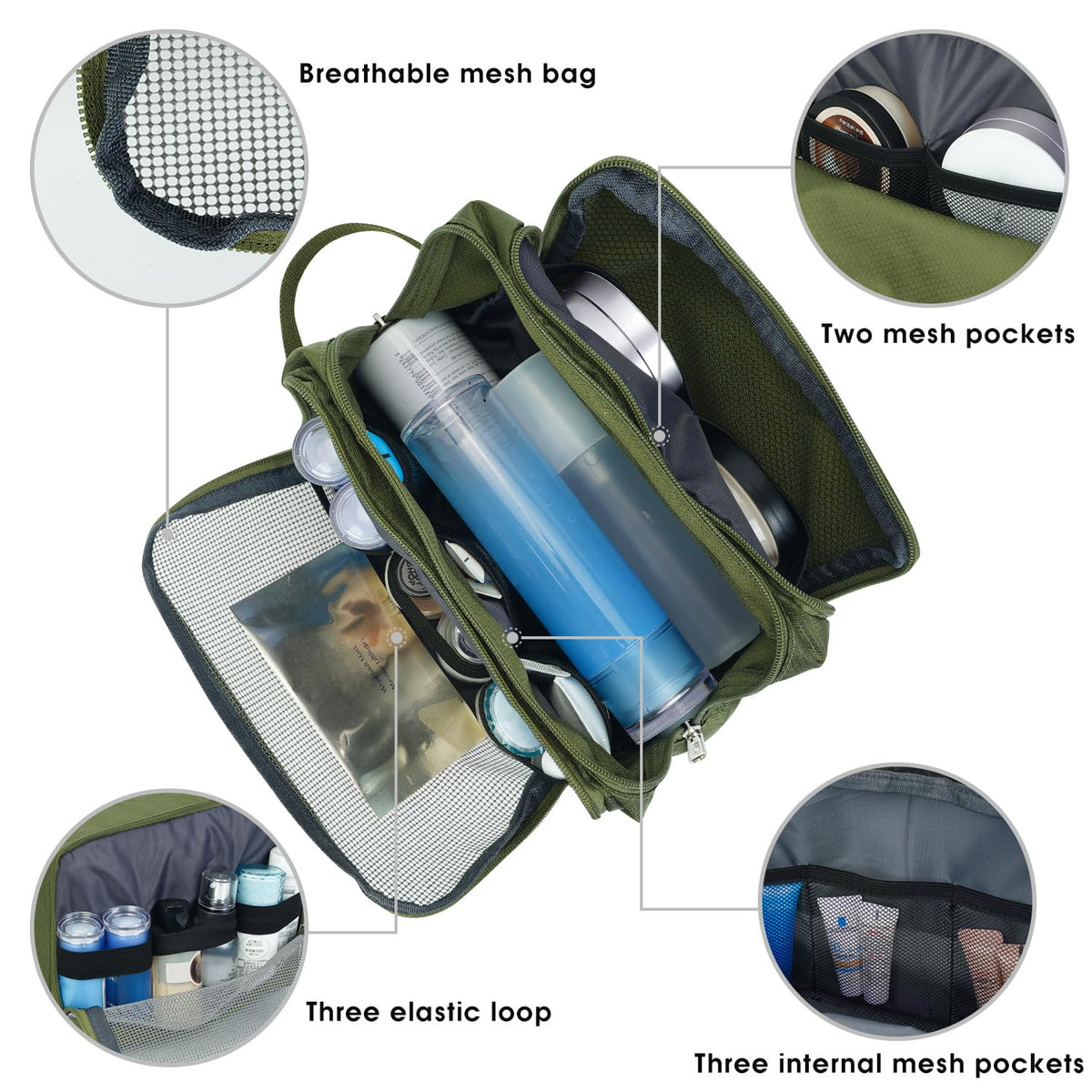 Travel Toiletry Bag for Men, Small Dopp Kit for Toiletries | Water-Resistant Fabric, Travel Bag for Toiletries, Compact Storage, Shaving Accessories, Weekend Trips