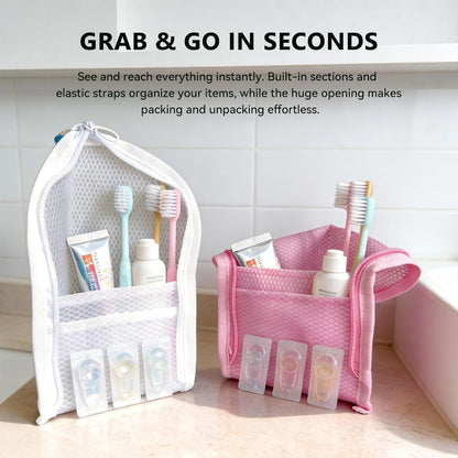 Standing Toiletry Bag, Portable Lightweight Travel Toiletry Bag, Waterproof EVA Mesh Travel Makeup Bag, Hanging Cosmetic Organizer for Bathroom, Travel (Grey)