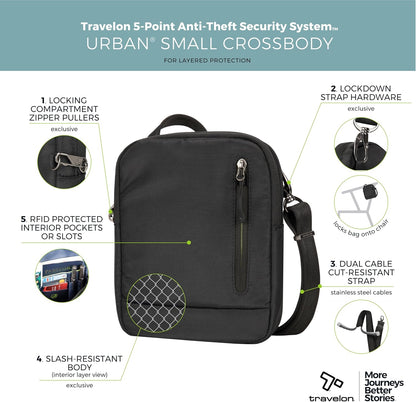 unisex-adult Anti Theft Urban Small Crossbody Bag, Black, One Size
