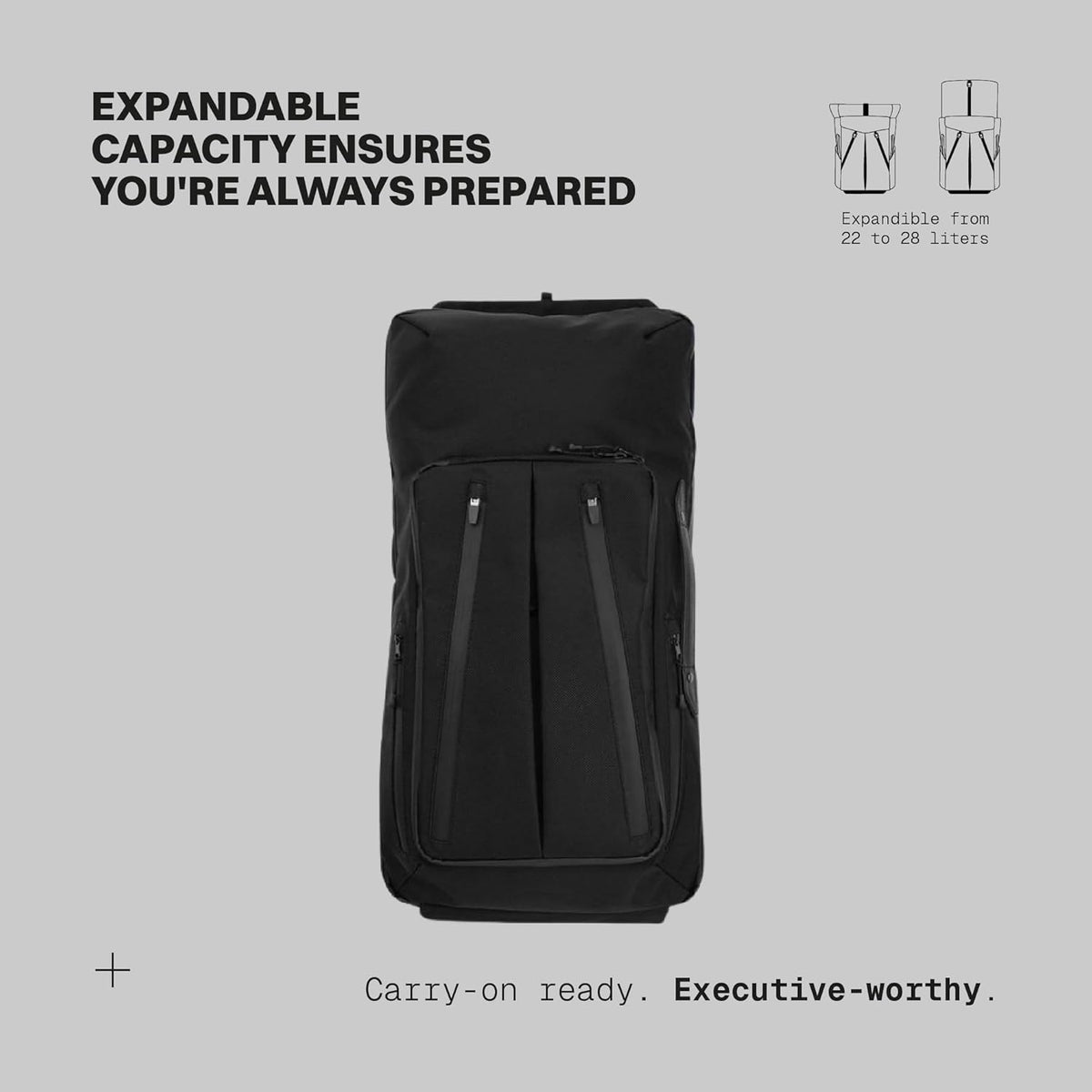 . - Work/Travel Speed Backpack - Expandable 23-30 L Laptop Pack - Anti-theft magnetic closure - Ballistic nylon body with full-grain Italian leather trim