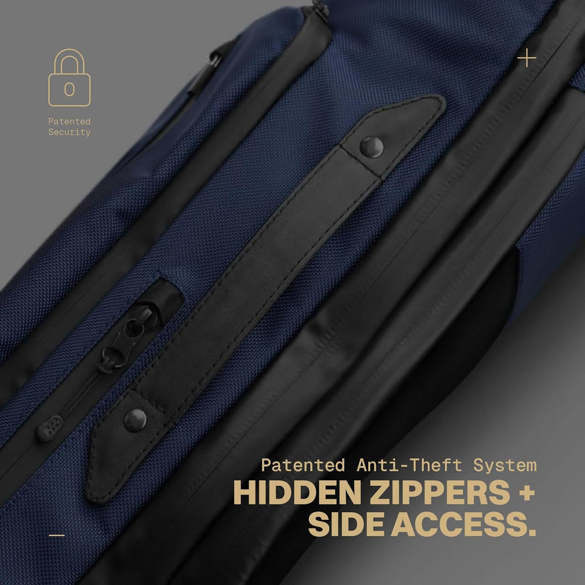 . - Work/Travel Speed Backpack - Expandable 23-30 L Laptop Pack - Anti-theft magnetic closure - Ballistic nylon body with full-grain Italian leather trim