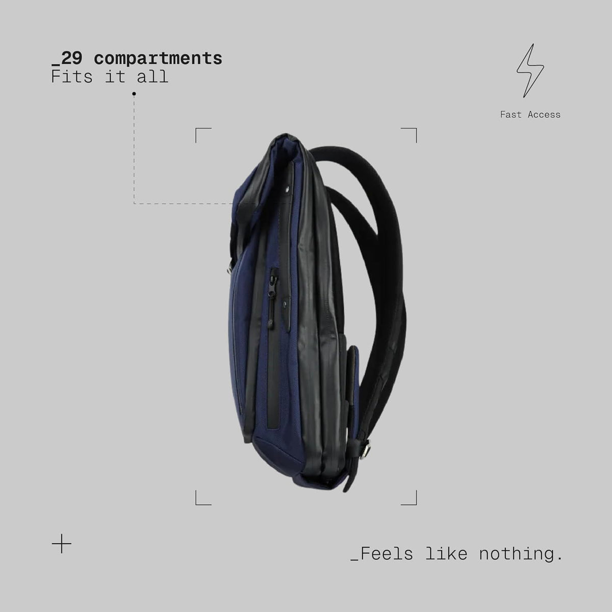 . - Work/Travel Speed Backpack - Expandable 23-30 L Laptop Pack - Anti-theft magnetic closure - Ballistic nylon body with full-grain Italian leather trim