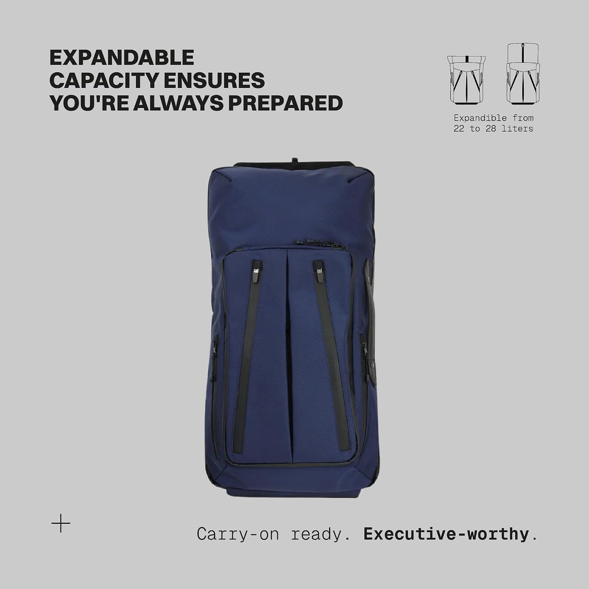 . - Work/Travel Speed Backpack - Expandable 23-30 L Laptop Pack - Anti-theft magnetic closure - Ballistic nylon body with full-grain Italian leather trim