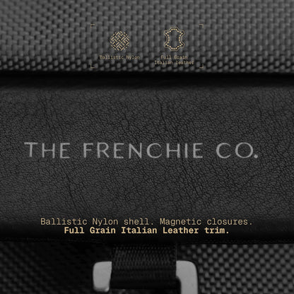 . - Work/Travel Speed Backpack - Expandable 23-30 L Laptop Pack - Anti-theft magnetic closure - Ballistic nylon body with full-grain Italian leather trim