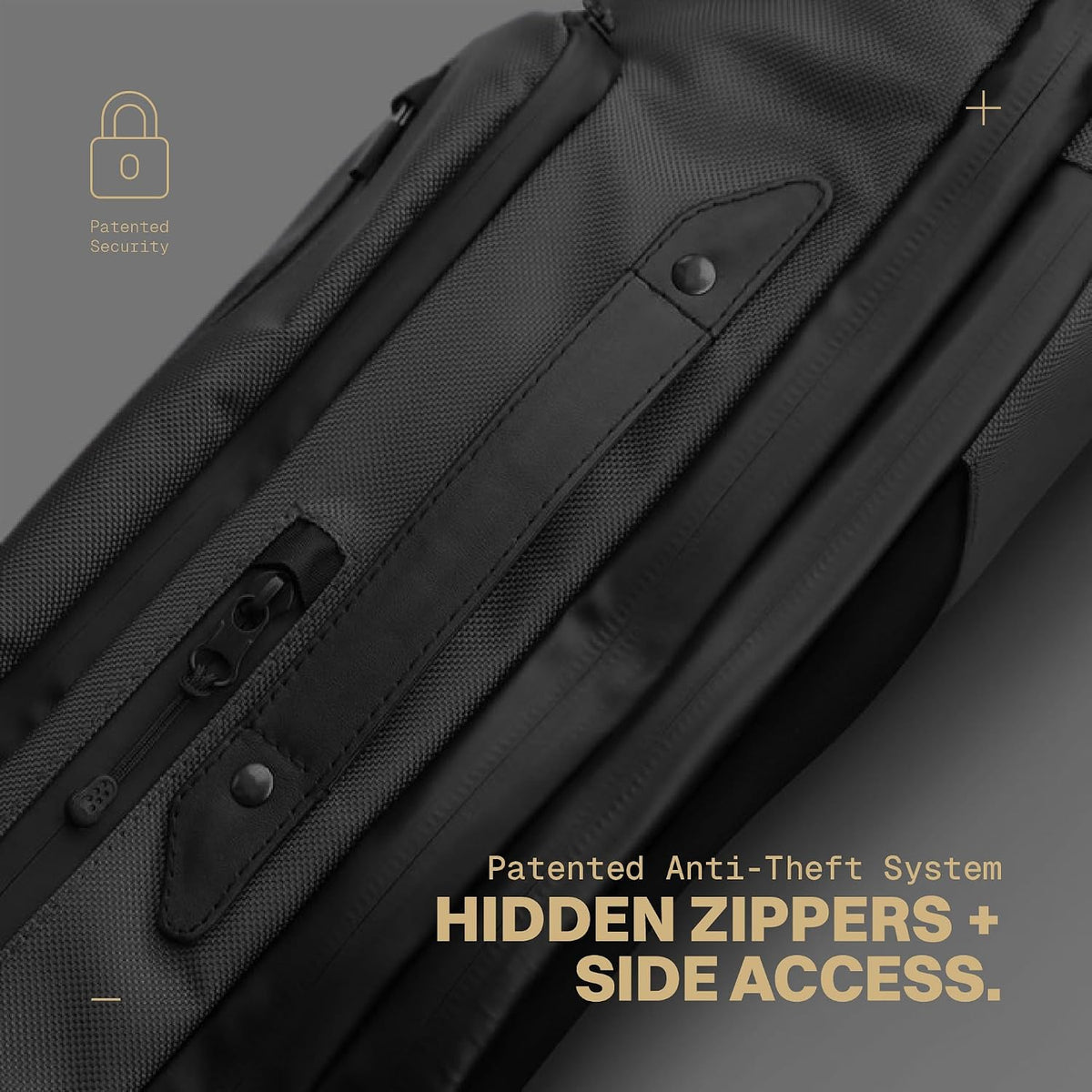. - Work/Travel Speed Backpack - Expandable 23-30 L Laptop Pack - Anti-theft magnetic closure - Ballistic nylon body with full-grain Italian leather trim