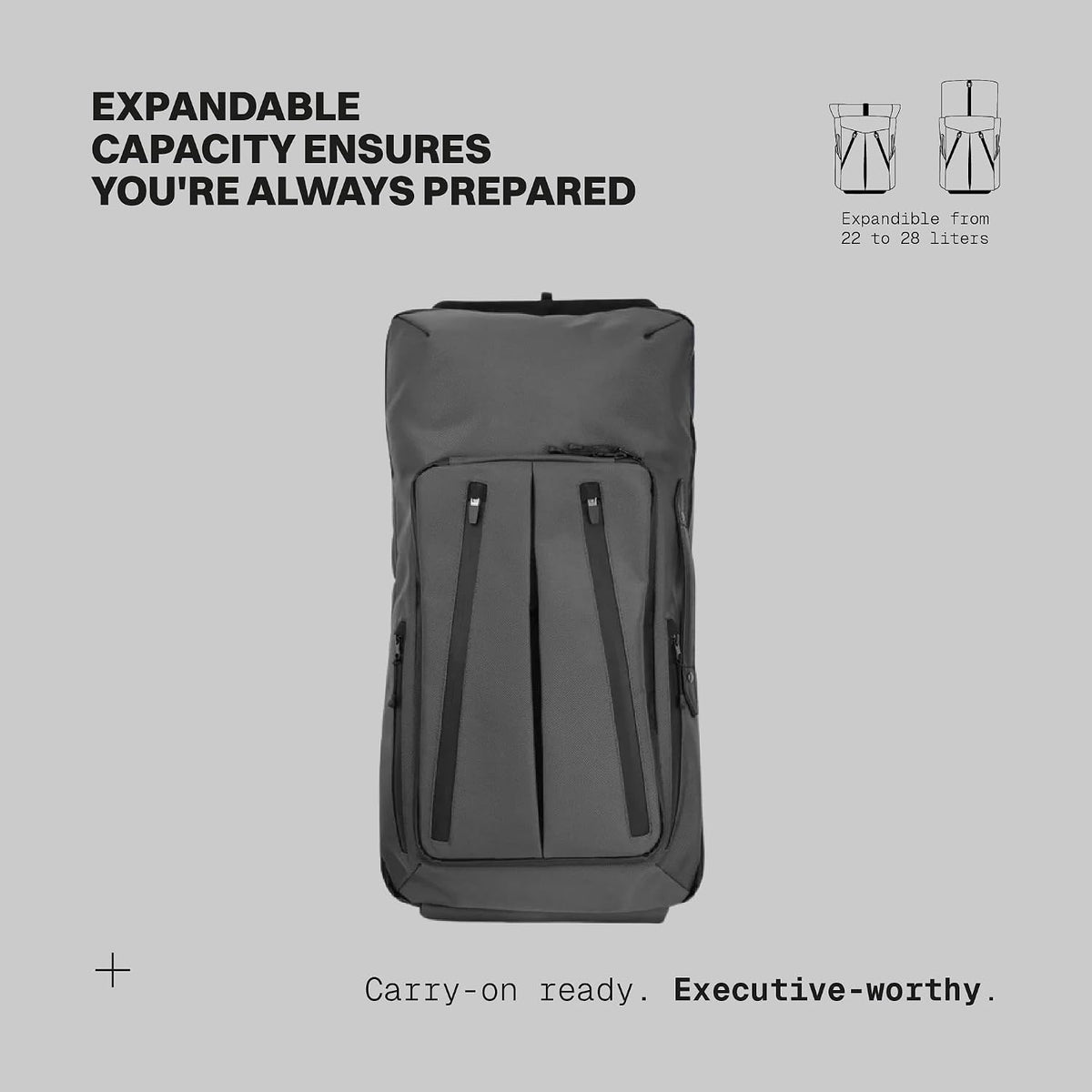 . - Work/Travel Speed Backpack - Expandable 23-30 L Laptop Pack - Anti-theft magnetic closure - Ballistic nylon body with full-grain Italian leather trim