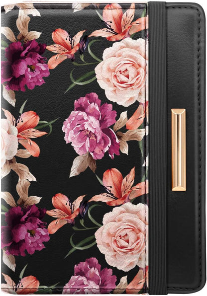Passport Holder Cover, RFID Travel Wallet Women Card Holder | Travel Essentials, Passport Book Holders, Passport Cover Case, PU Leather, Cute, Thin, Spliced Design, Green Flower - Colors B