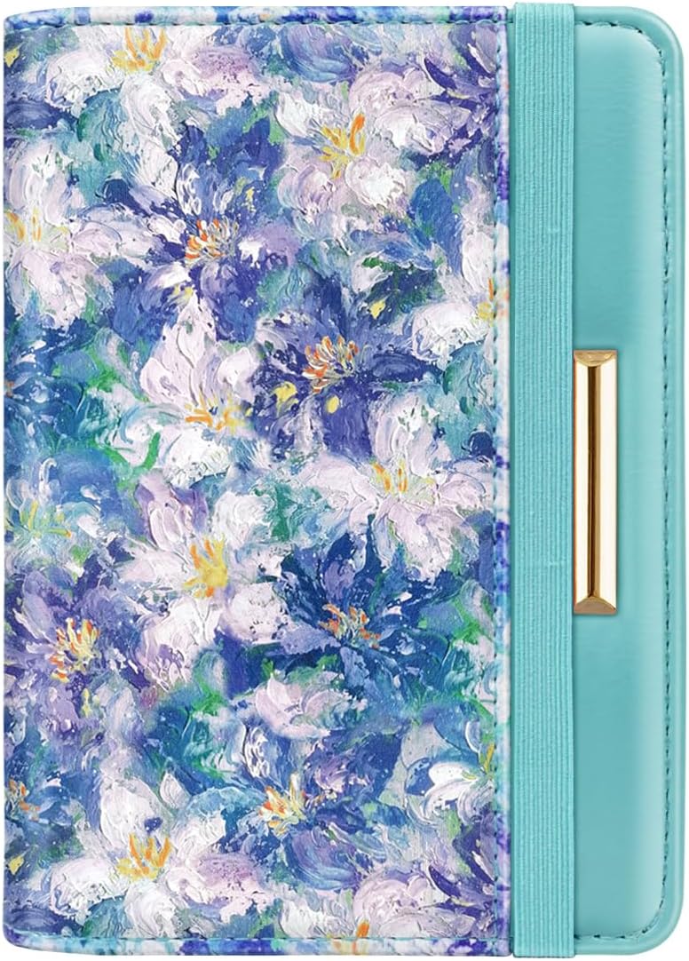 Passport Holder Cover, RFID Travel Wallet Women Card Holder | Travel Essentials, Passport Book Holders, Passport Cover Case, PU Leather, Cute, Thin, Spliced Design, Green Flower - Colors B