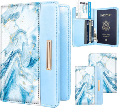 Passport Holder Cover, RFID Travel Wallet Women Card Holder | Travel Essentials, Passport Book Holders, Passport Cover Case, PU Leather, Cute, Thin, Spliced Design, Green Flower - Colors B