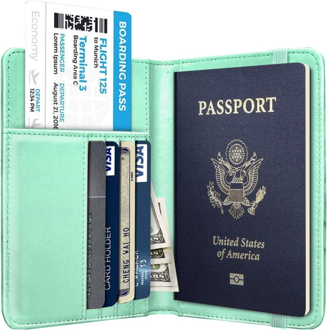 Passport Holder Cover, RFID Travel Wallet Women Card Holder | Travel Essentials, Passport Book Holders, Passport Cover Case, PU Leather, Cute, Thin, Spliced Design, Green Flower - Colors B