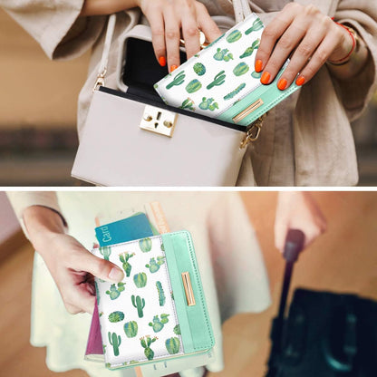 Passport Holder Cover, RFID Travel Wallet Women Card Holder | Travel Essentials, Passport Book Holders, Passport Cover Case, PU Leather, Cute, Thin, Spliced Design, Green Flower - Colors B