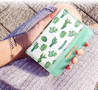 Passport Holder Cover, RFID Travel Wallet Women Card Holder | Travel Essentials, Passport Book Holders, Passport Cover Case, PU Leather, Cute, Thin, Spliced Design, Green Flower - Colors B