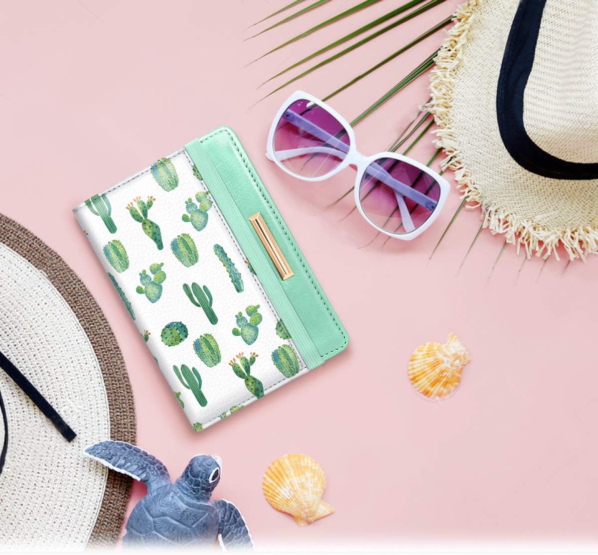Passport Holder Cover, RFID Travel Wallet Women Card Holder | Travel Essentials, Passport Book Holders, Passport Cover Case, PU Leather, Cute, Thin, Spliced Design, Green Flower - Colors B