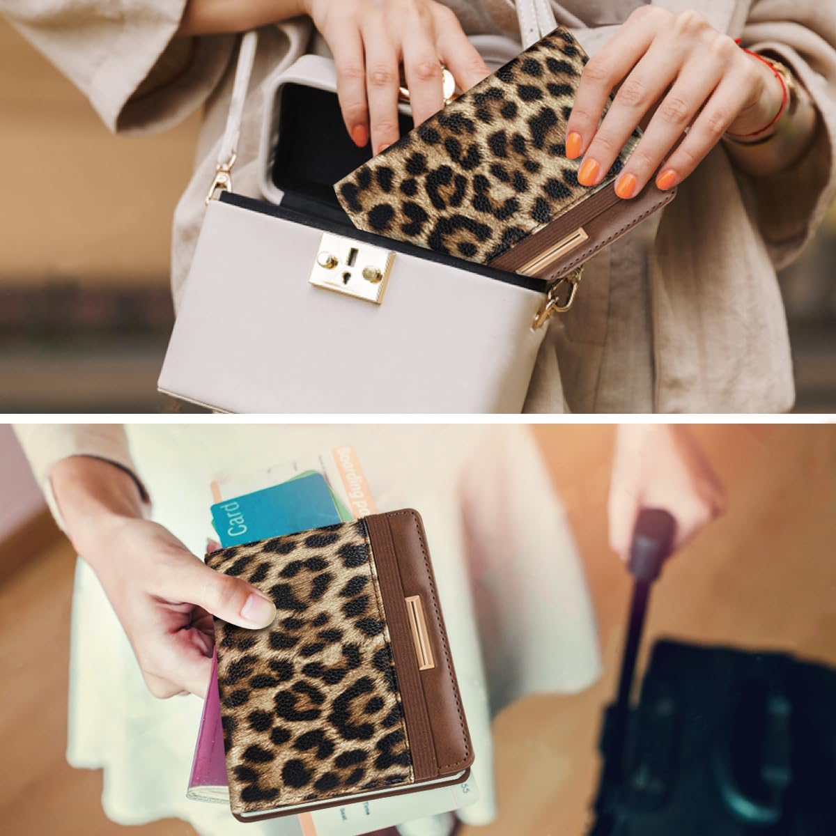 Passport Holder Cover, RFID Travel Wallet Women Card Holder | Travel Essentials, Passport Book Holders, Passport Cover Case, PU Leather, Cute, Thin, Spliced Design, Green Flower - Colors B