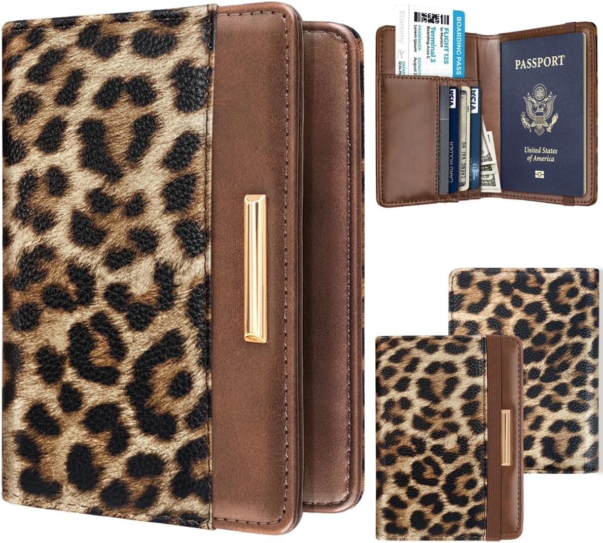 Passport Holder Cover, RFID Travel Wallet Women Card Holder | Travel Essentials, Passport Book Holders, Passport Cover Case, PU Leather, Cute, Thin, Spliced Design, Green Flower - Colors B