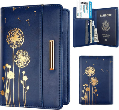 Passport Holder Cover, RFID Travel Wallet Women Card Holder | Travel Essentials, Passport Book Holders, Passport Cover Case, PU Leather, Cute, Thin, Spliced Design, Green Flower - Colors B