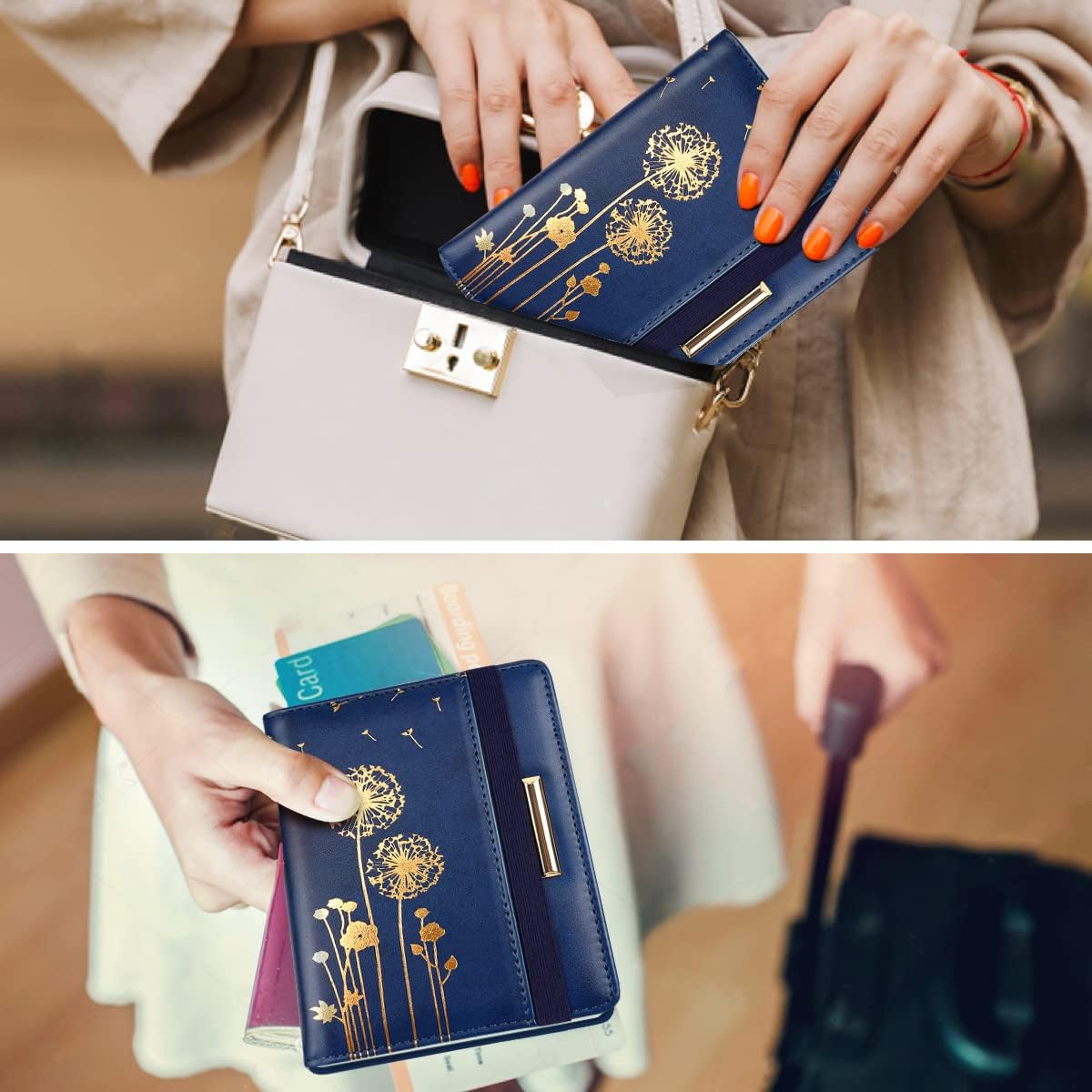 Passport Holder Cover, RFID Travel Wallet Women Card Holder | Travel Essentials, Passport Book Holders, Passport Cover Case, PU Leather, Cute, Thin, Spliced Design, Green Flower - Colors B
