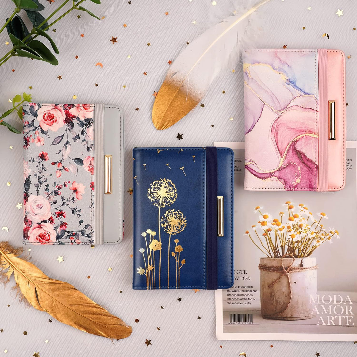 Passport Holder Cover, RFID Travel Wallet Women Card Holder | Travel Essentials, Passport Book Holders, Passport Cover Case, PU Leather, Cute, Thin, Spliced Design, Green Flower - Colors B
