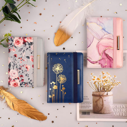 Passport Holder Cover, RFID Travel Wallet Women Card Holder | Travel Essentials, Passport Book Holders, Passport Cover Case, PU Leather, Cute, Thin, Spliced Design, Green Flower - Colors B