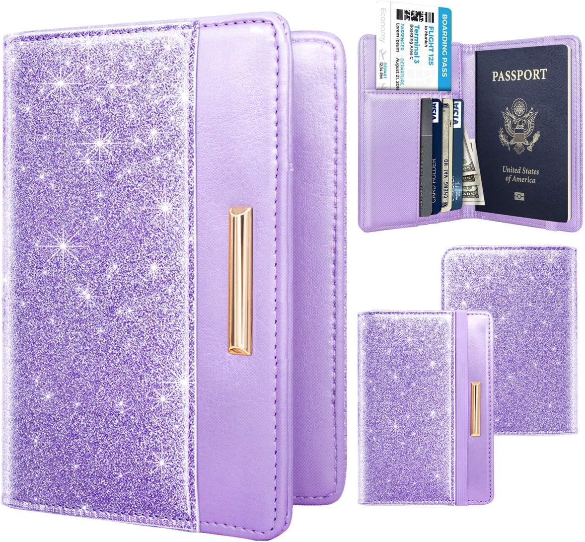 Passport Holder Cover, RFID Travel Wallet Women Card Holder | Travel Essentials, Passport Book Holders, Passport Cover Case, PU Leather, Cute, Thin, Spliced Design, Green Flower - Colors B