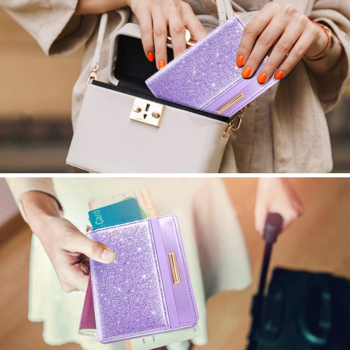 Passport Holder Cover, RFID Travel Wallet Women Card Holder | Travel Essentials, Passport Book Holders, Passport Cover Case, PU Leather, Cute, Thin, Spliced Design, Green Flower - Colors B