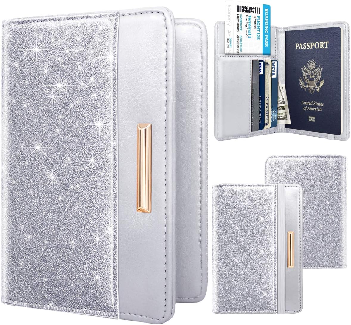 Passport Holder Cover, RFID Travel Wallet Women Card Holder | Travel Essentials, Passport Book Holders, Passport Cover Case, PU Leather, Cute, Thin, Spliced Design, Green Flower - Colors B