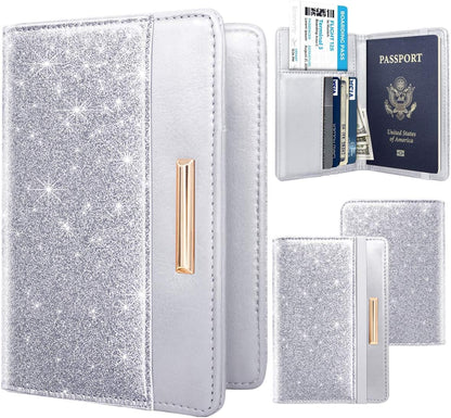 Passport Holder Cover, RFID Travel Wallet Women Card Holder | Travel Essentials, Passport Book Holders, Passport Cover Case, PU Leather, Cute, Thin, Spliced Design, Green Flower - Colors B