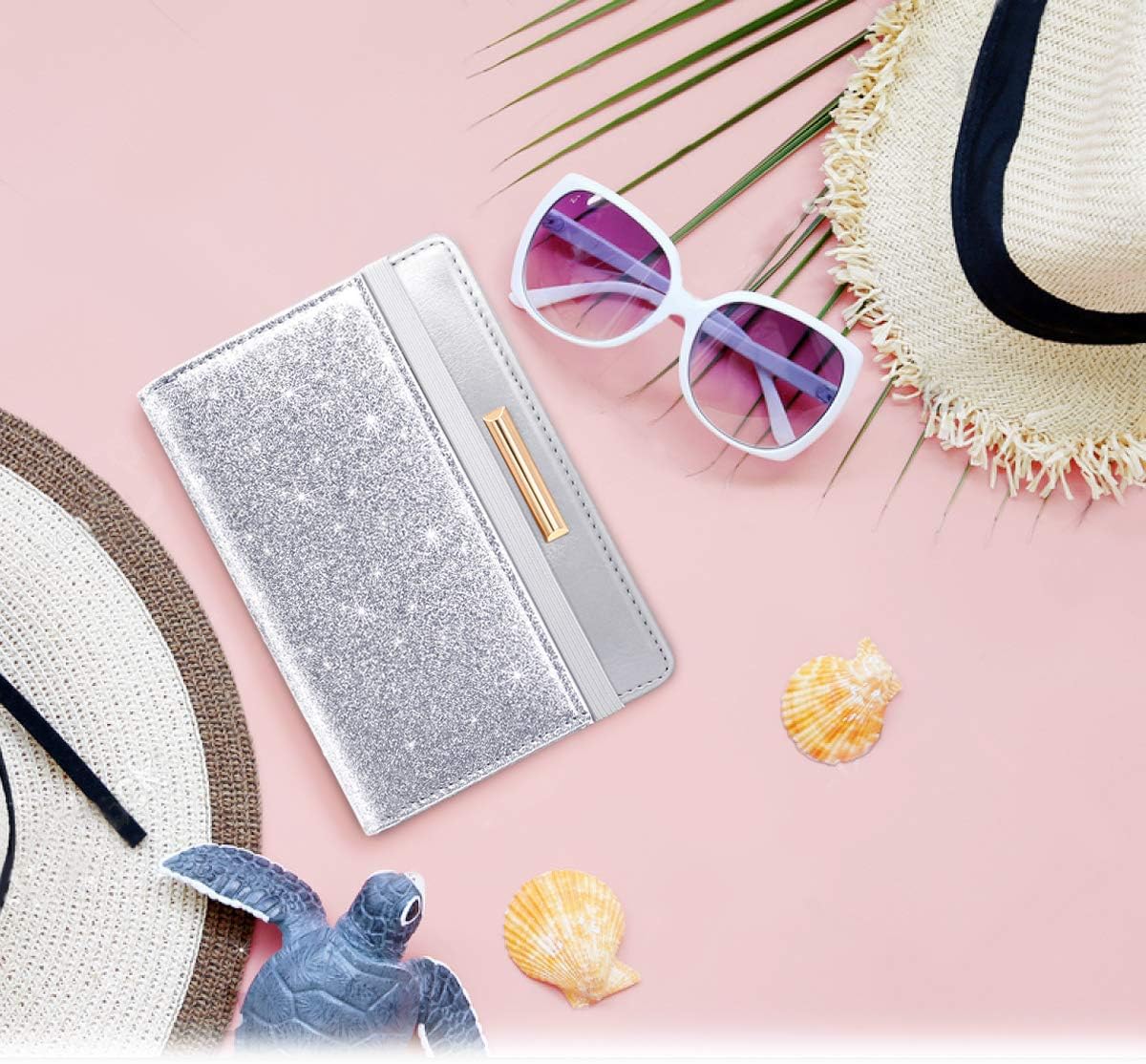 Passport Holder Cover, RFID Travel Wallet Women Card Holder | Travel Essentials, Passport Book Holders, Passport Cover Case, PU Leather, Cute, Thin, Spliced Design, Green Flower - Colors B