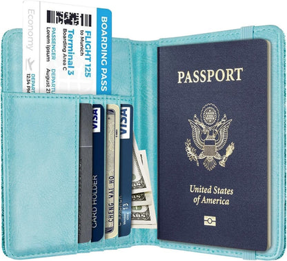 Passport Holder Cover, RFID Travel Wallet Women Card Holder | Travel Essentials, Passport Book Holders, Passport Cover Case, PU Leather, Cute, Thin, Spliced Design, Green Flower - Colors B