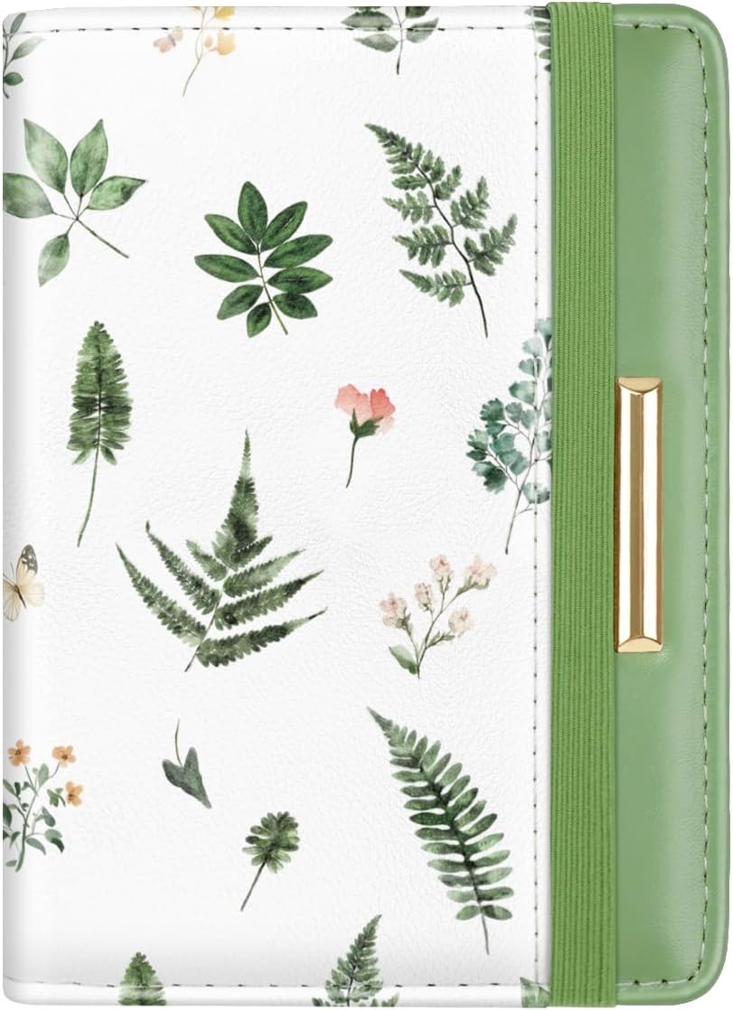 Passport Holder Cover, RFID Travel Wallet Women Card Holder | Travel Essentials, Passport Book Holders, Passport Cover Case, PU Leather, Cute, Thin, Spliced Design, Green Flower - Colors B