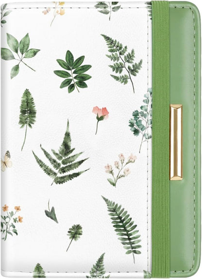 Passport Holder Cover, RFID Travel Wallet Women Card Holder | Travel Essentials, Passport Book Holders, Passport Cover Case, PU Leather, Cute, Thin, Spliced Design, Green Flower - Colors B
