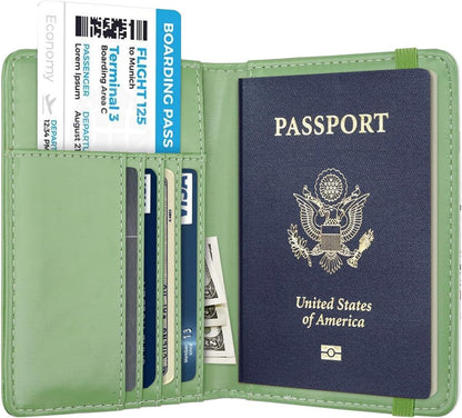 Passport Holder Cover, RFID Travel Wallet Women Card Holder | Travel Essentials, Passport Book Holders, Passport Cover Case, PU Leather, Cute, Thin, Spliced Design, Green Flower - Colors B