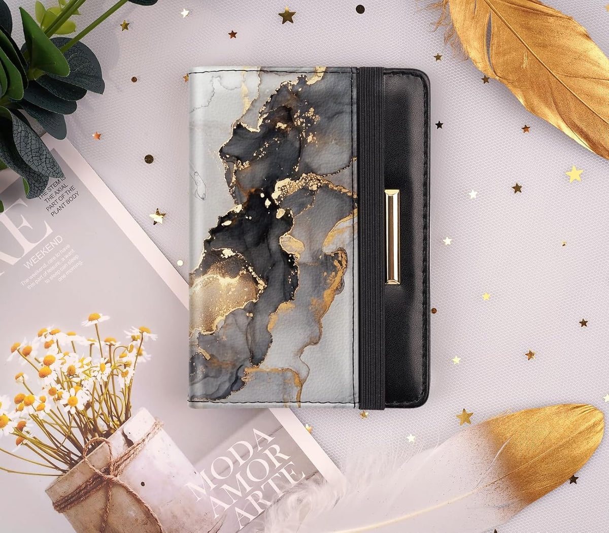 Passport Holder Cover, RFID Travel Wallet Women Card Holder | Travel Essentials, Passport Book Holders, Passport Cover Case, PU Leather, Cute, Thin, Spliced Design, Green Flower - Colors B