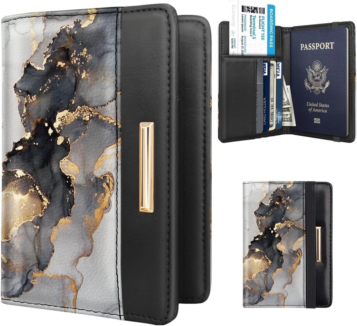 Passport Holder Cover, RFID Travel Wallet Women Card Holder | Travel Essentials, Passport Book Holders, Passport Cover Case, PU Leather, Cute, Thin, Spliced Design, Green Flower - Colors B