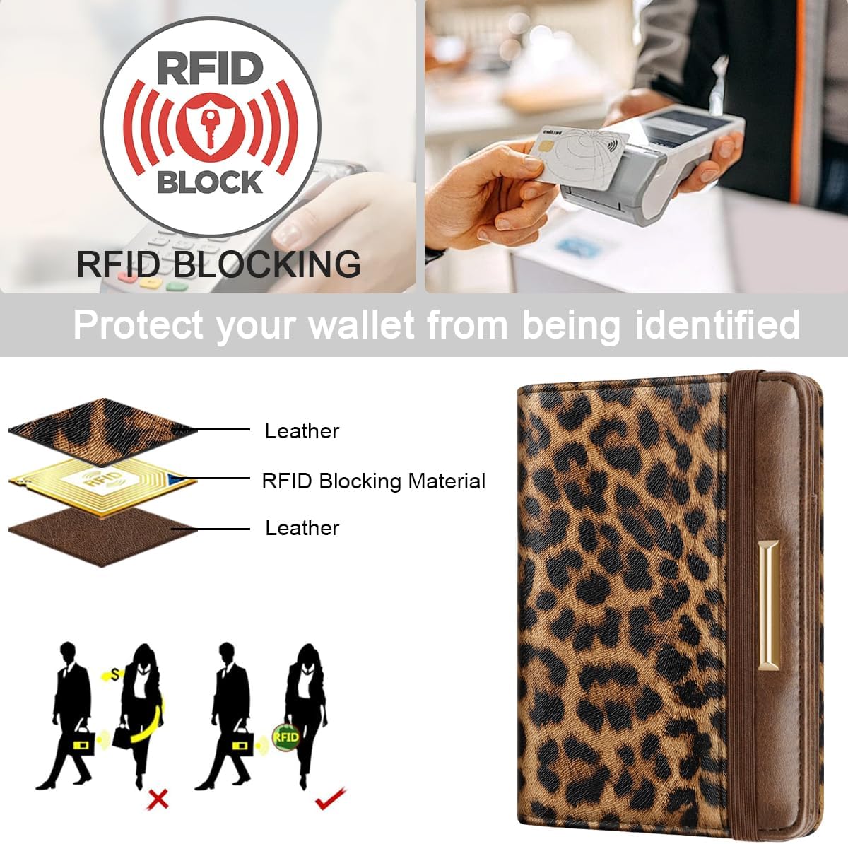 Passport Holder Cover, RFID Travel Wallet Women Card Holder | Travel Essentials, Passport Book Holders, Passport Cover Case, PU Leather, Cute, Thin, Spliced Design, Green Flower - Colors B