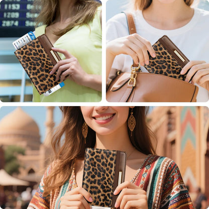 Passport Holder Cover, RFID Travel Wallet Women Card Holder | Travel Essentials, Passport Book Holders, Passport Cover Case, PU Leather, Cute, Thin, Spliced Design, Green Flower - Colors B