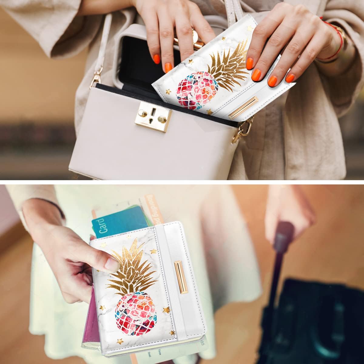 Passport Holder Cover, RFID Travel Wallet Women Card Holder | Travel Essentials, Passport Book Holders, Passport Cover Case, PU Leather, Cute, Thin, Spliced Design, Green Flower - Colors B